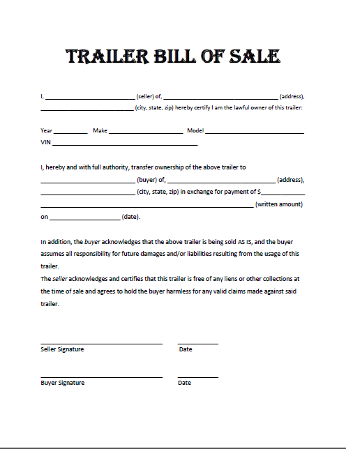 Free Printable Trailer Bill Of Sale All States Off 