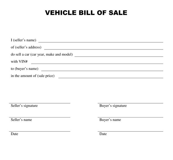 Free Printable Vehicle Bill Of Sale Template Form GENERIC 