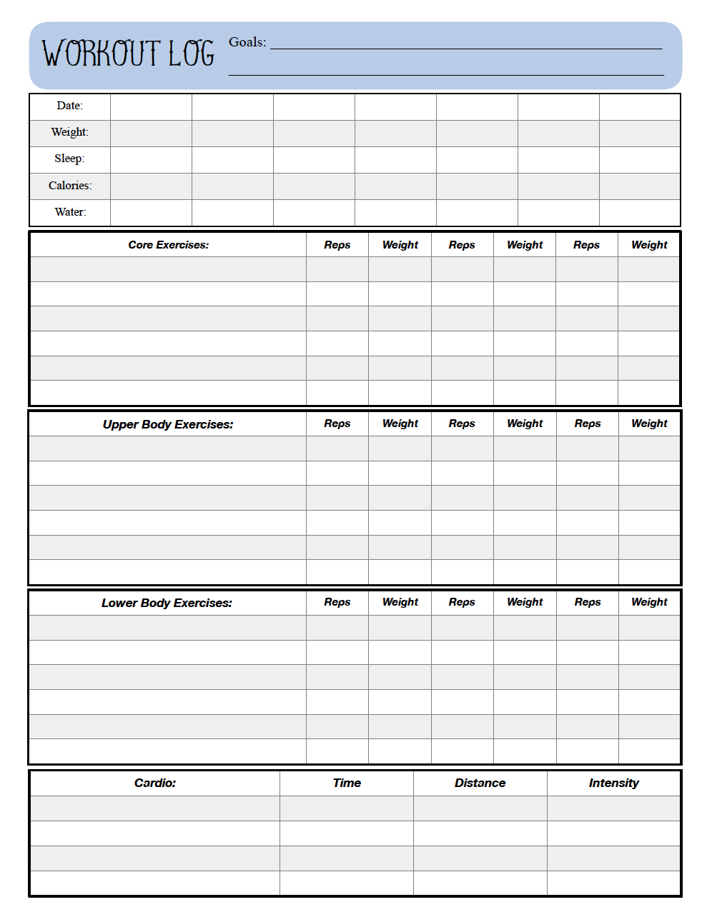 Free Printable Workout Logs 3 Designs Workout Log