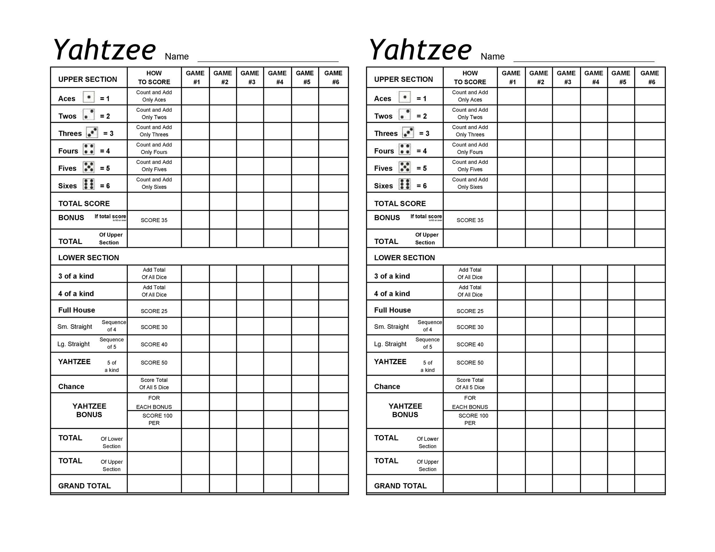 Free Printable Yahtzee Score Sheets 8 10 Printable 