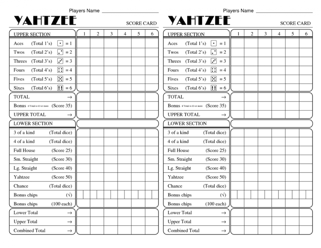 Image Result For Printable Yahtzee Score Card Pdf
