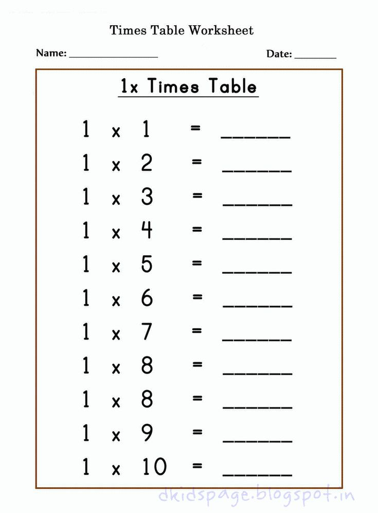 Kids Page Printable 1 X Times Table Worksheets For Free 