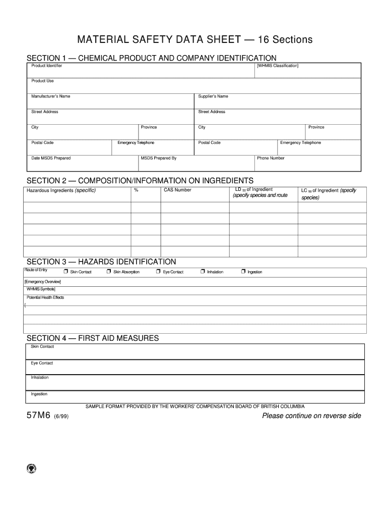 Material Safety Data Sheet Form Fill Online Printable 