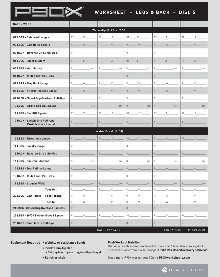 P90X Classic Worksheets Pdf Printable P90x Worksheets