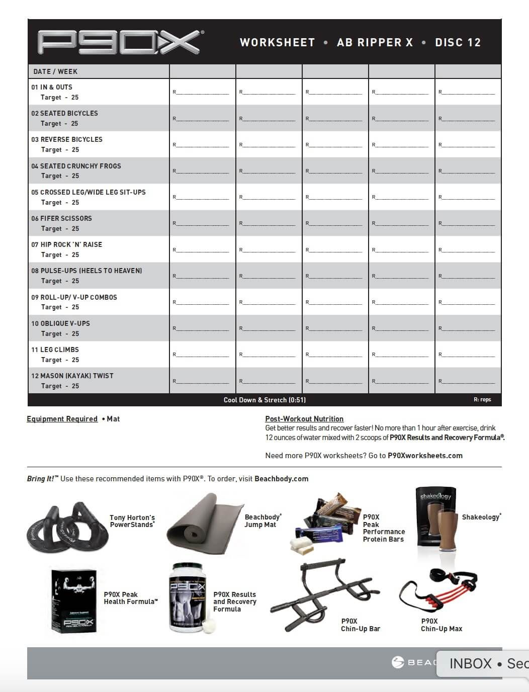 P90X Workout Sheets P90X Ab Ripper X Free PDF Download 