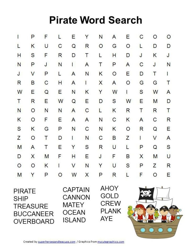 Pirate Word Search Free Printable For Kids Pirate Words 