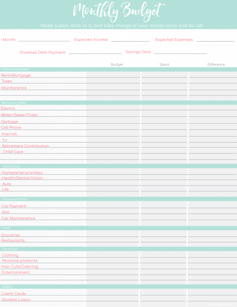 Printable Budget Worksheets 6 FREE Templates For