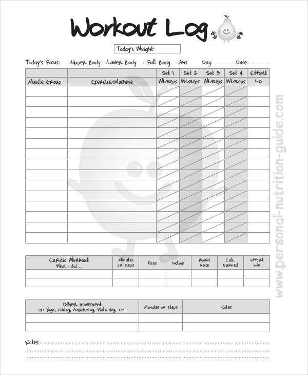 Printable Workout Log 8 Free PDF Documents Download 