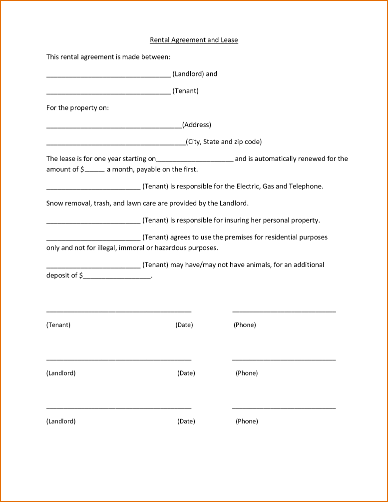 Simple One Page Lease Agreement Template Simple One Page