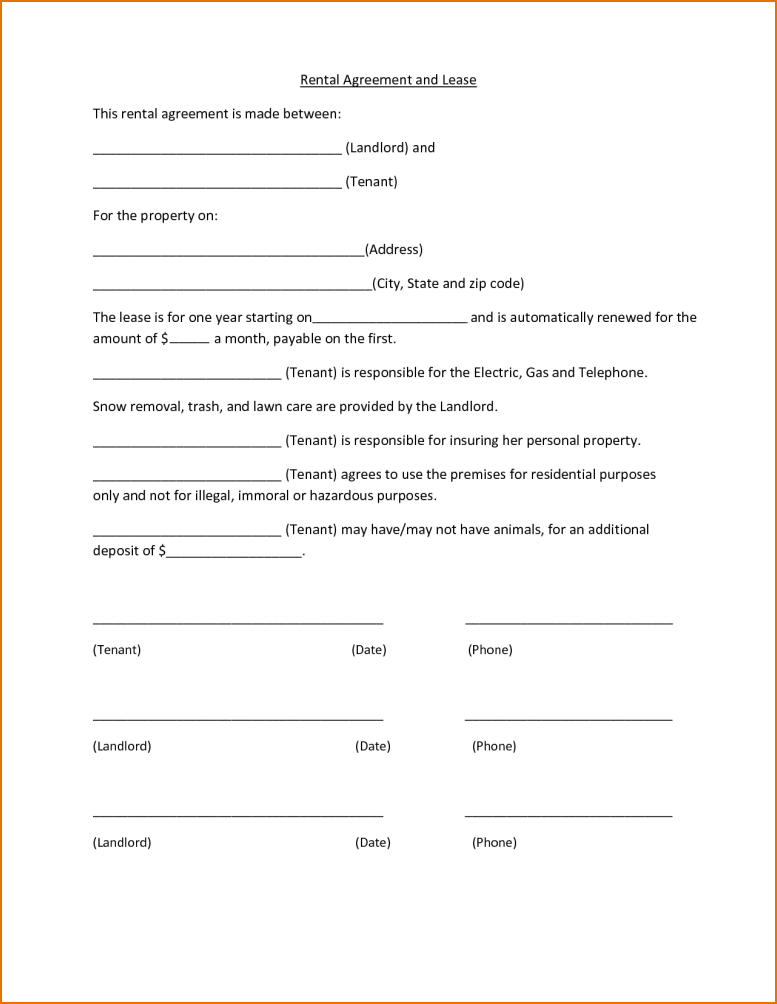 Simple One Page Lease Agreement Template Simple One Page 