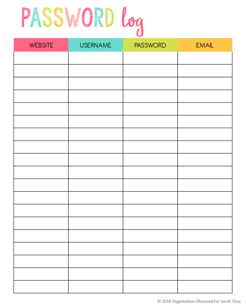 Free Printable Password Organizer Pdf | AlphabetWorksheetsFree.com