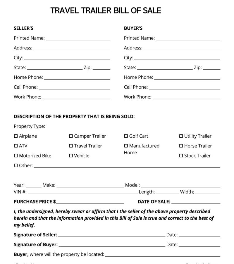 Trailer Bill Of Sale Form Free Forms Templates 