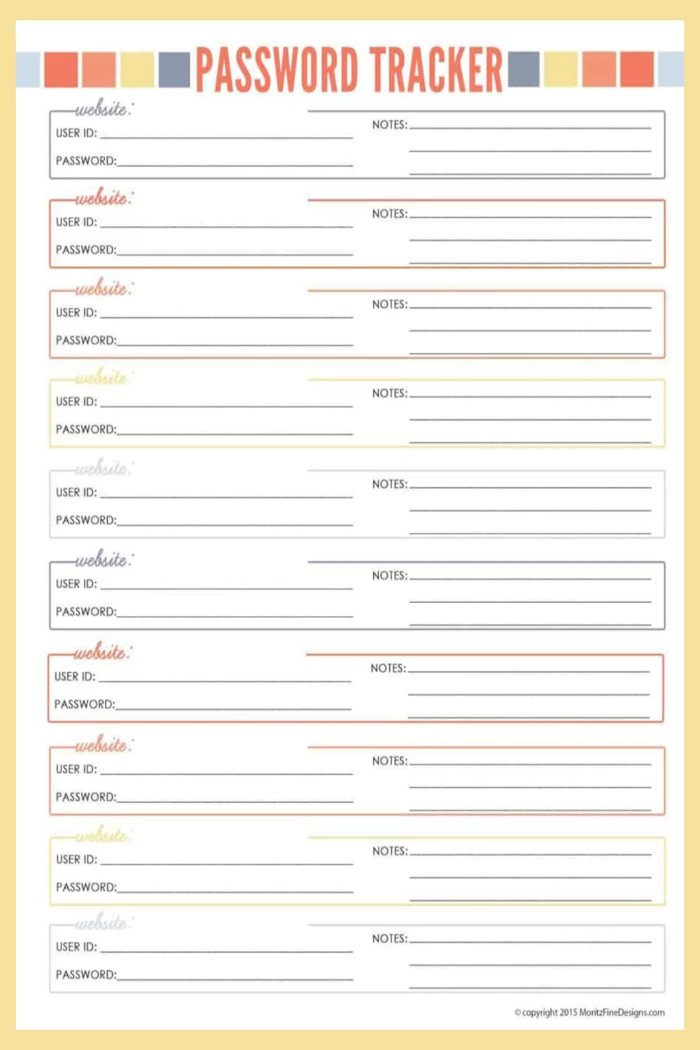 Website Password Logs Free Printable PDF Password