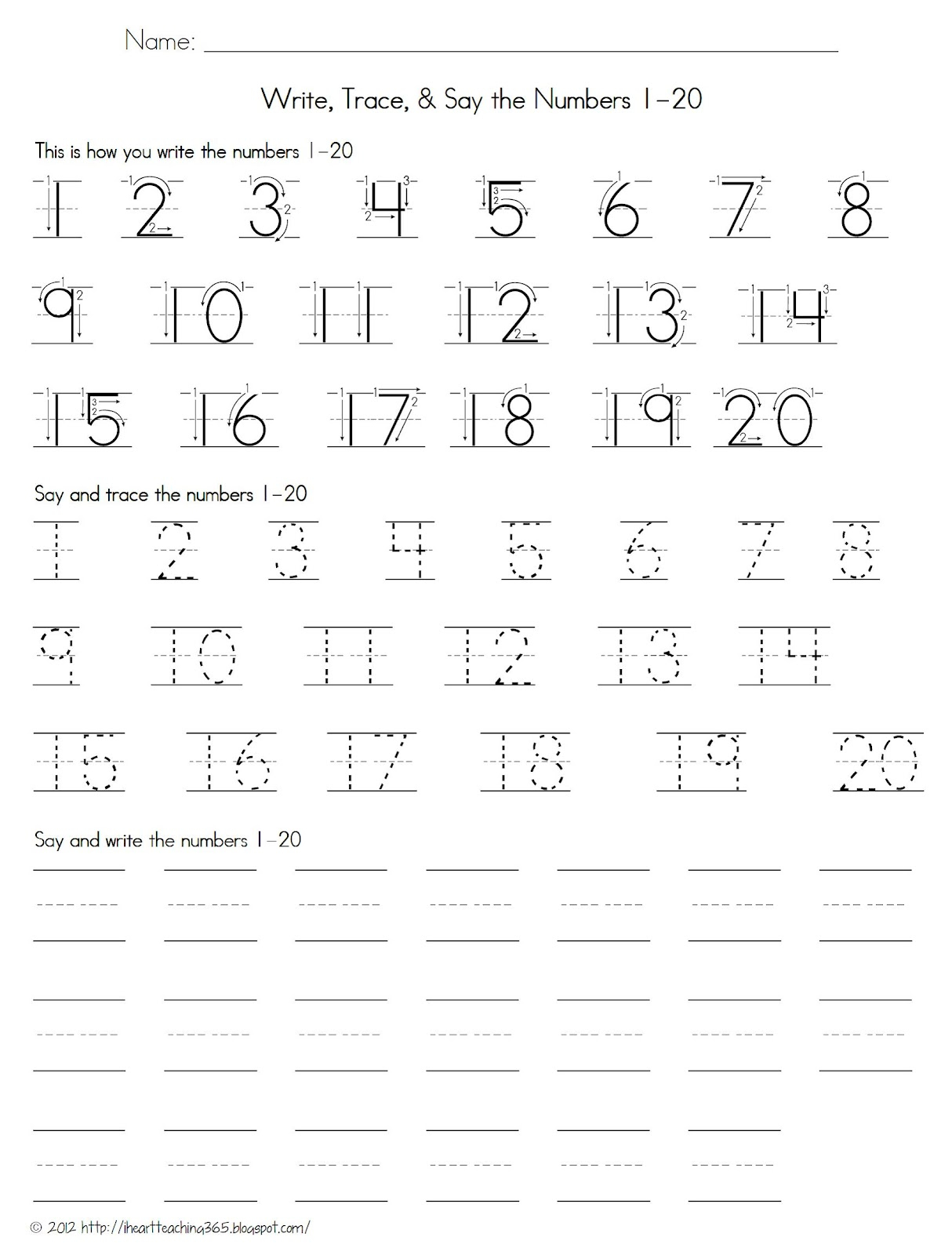 Write Say Trace Numbers 1 20 jpg