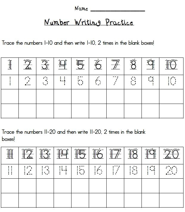 Writing Numbers 1 20 Printables ESGI One on One 