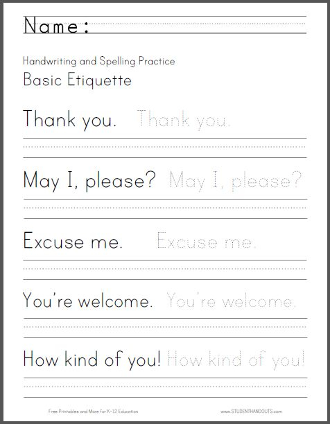 Basic Etiquette Writing Worksheet Student Handouts 