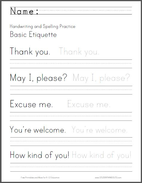 Basic Etiquette Writing Worksheet Student Handouts