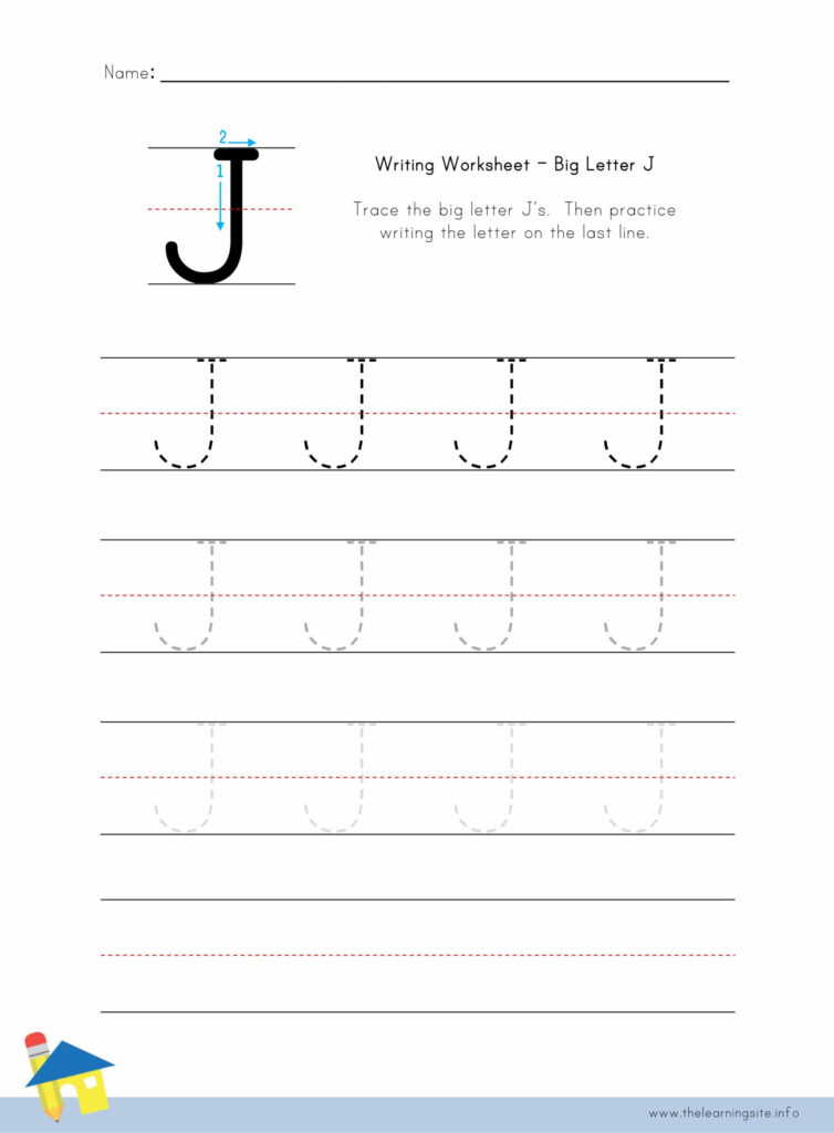 Big Letter J Writing Worksheet The Learning Site