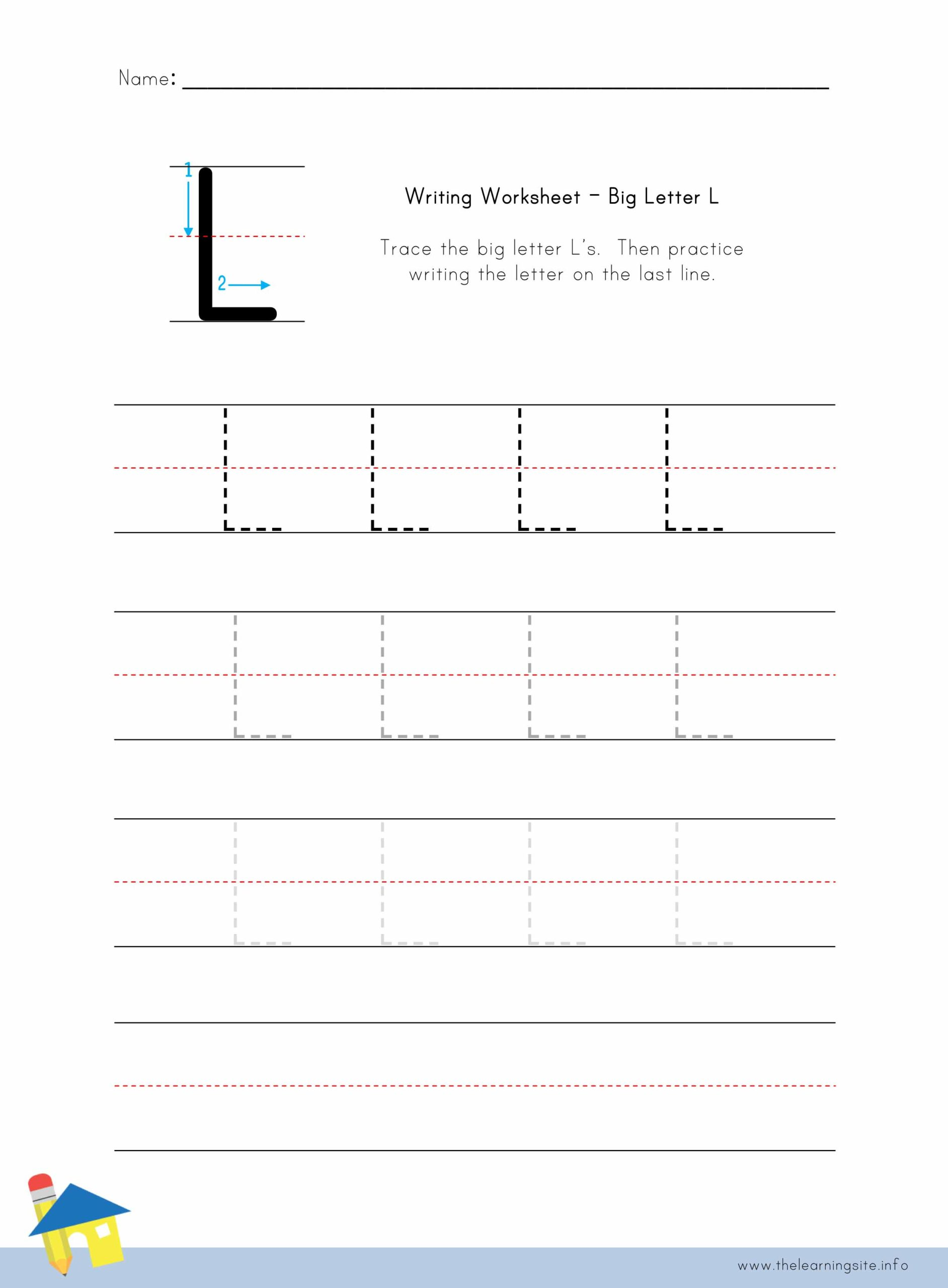 Big Letter L Writing Worksheet The Learning Site