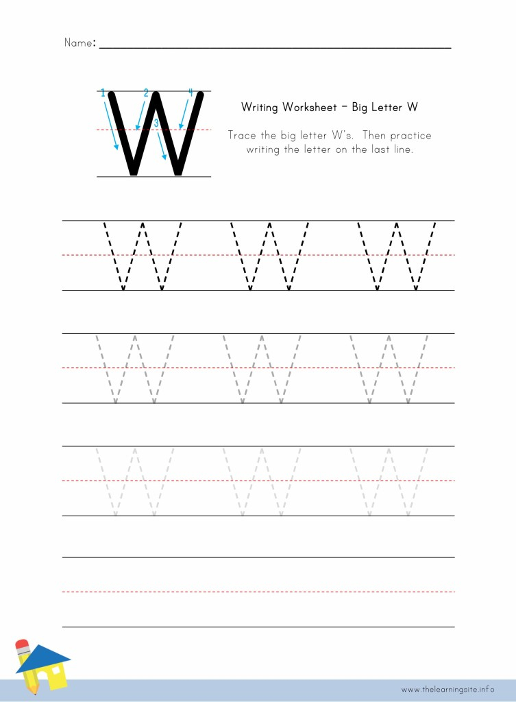 Big Letter W Writing Worksheet The Learning Site
