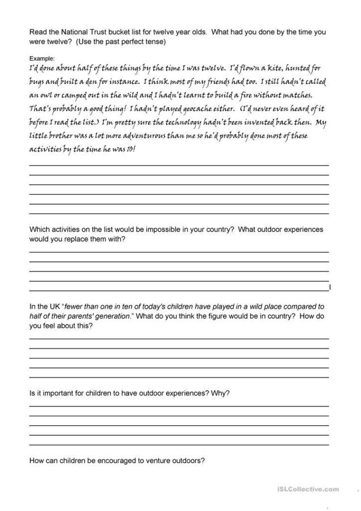 Bucket List For 12 Year Olds Worksheet Free ESL