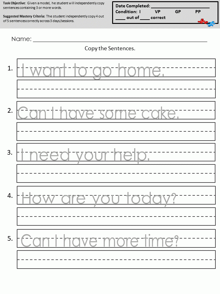 Copying Sentences Worksheets Sentence Writing Writing 