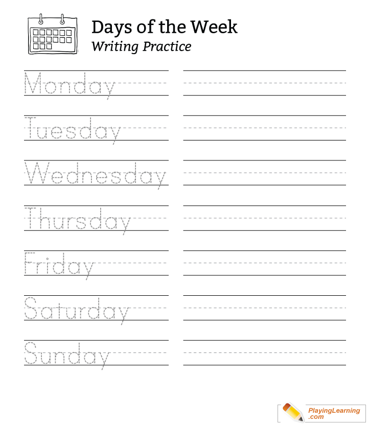 Days Of The Week Writing Practice Sheet 03 Free Days Of 