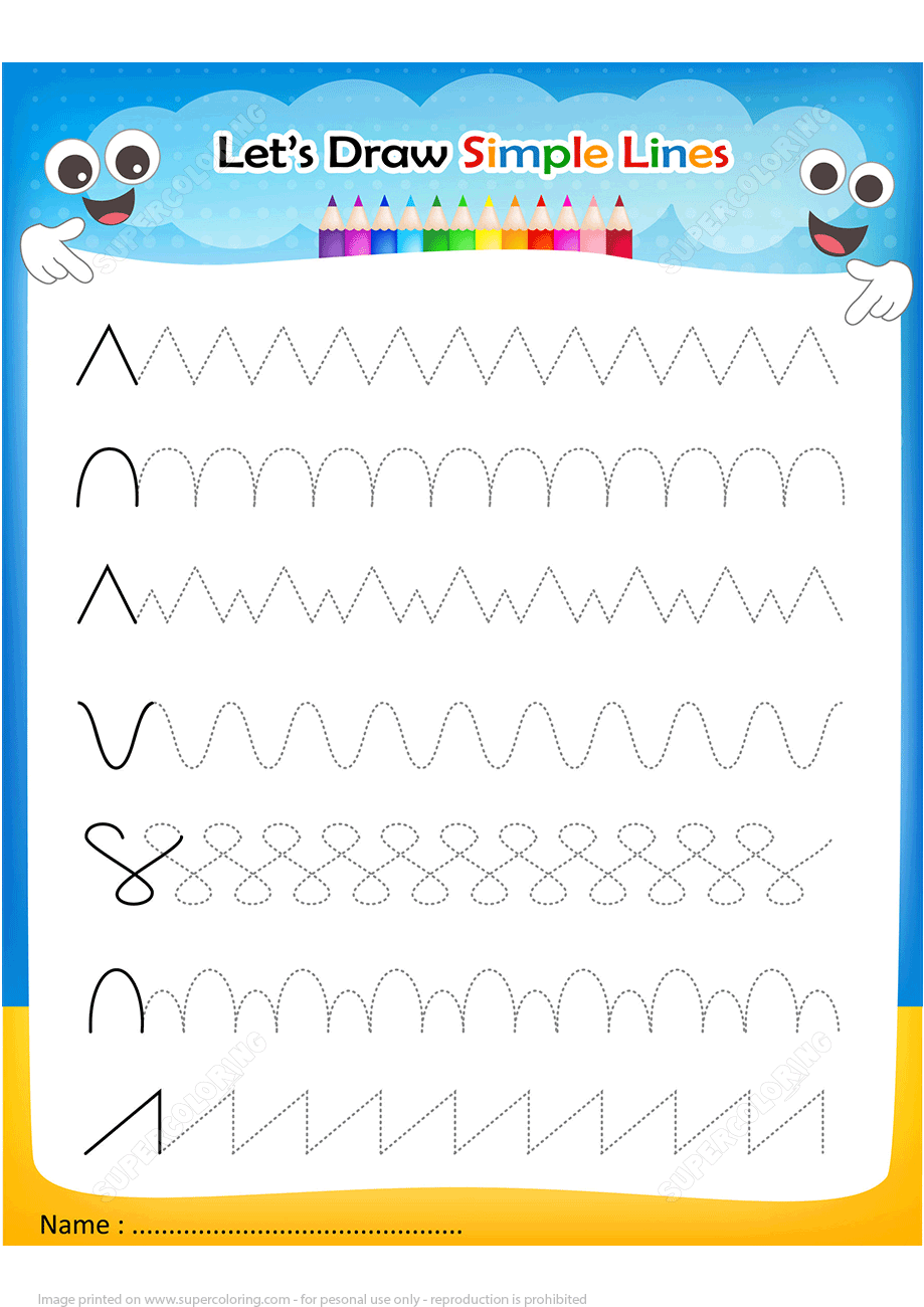 Draw Simple Lines Handwriting Practice Worksheet Free 