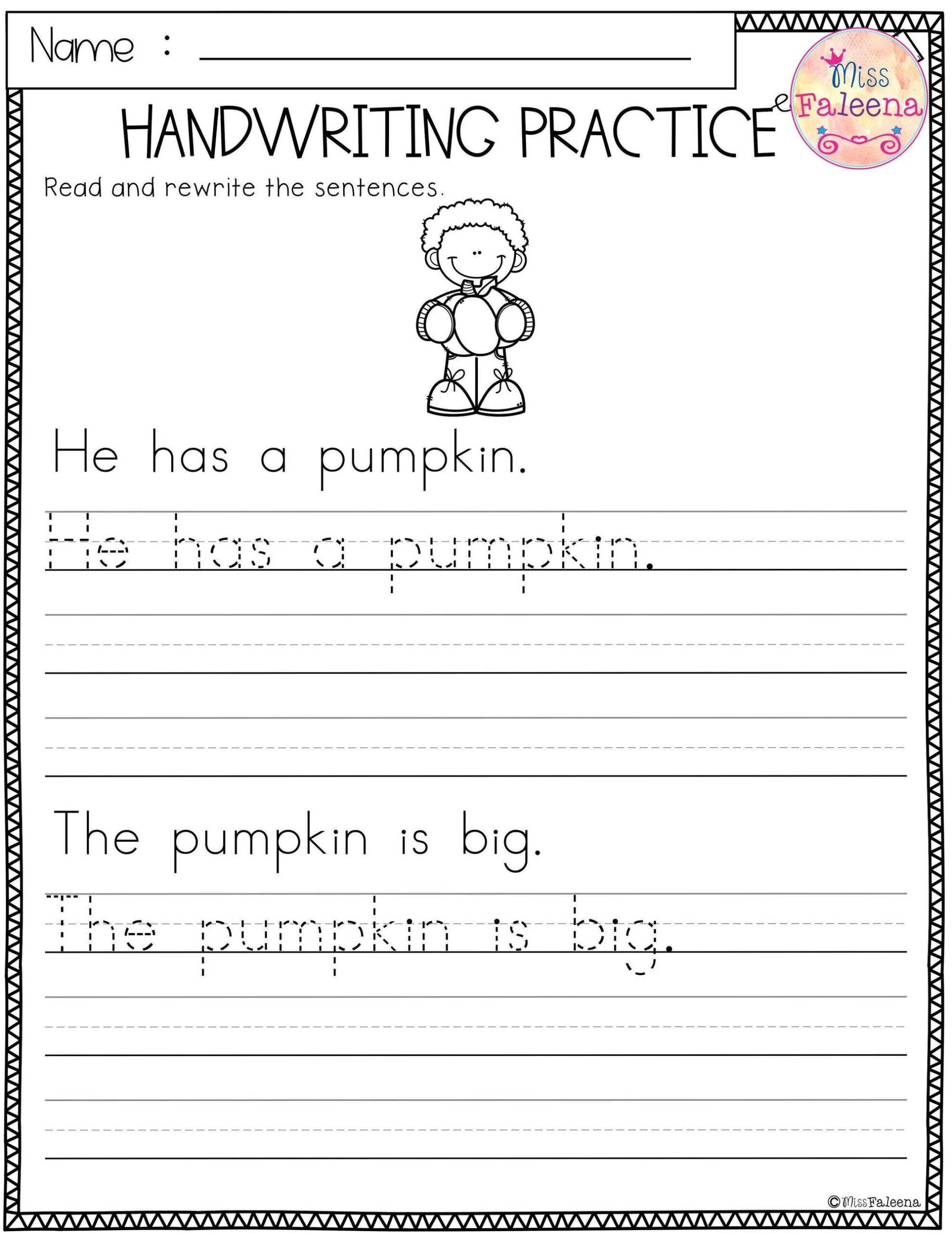 handwriting worksheets for kindergarten pdf