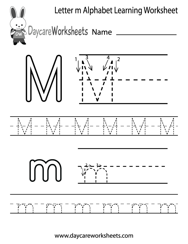 Free Printable Letter M Alphabet Learning Worksheet For