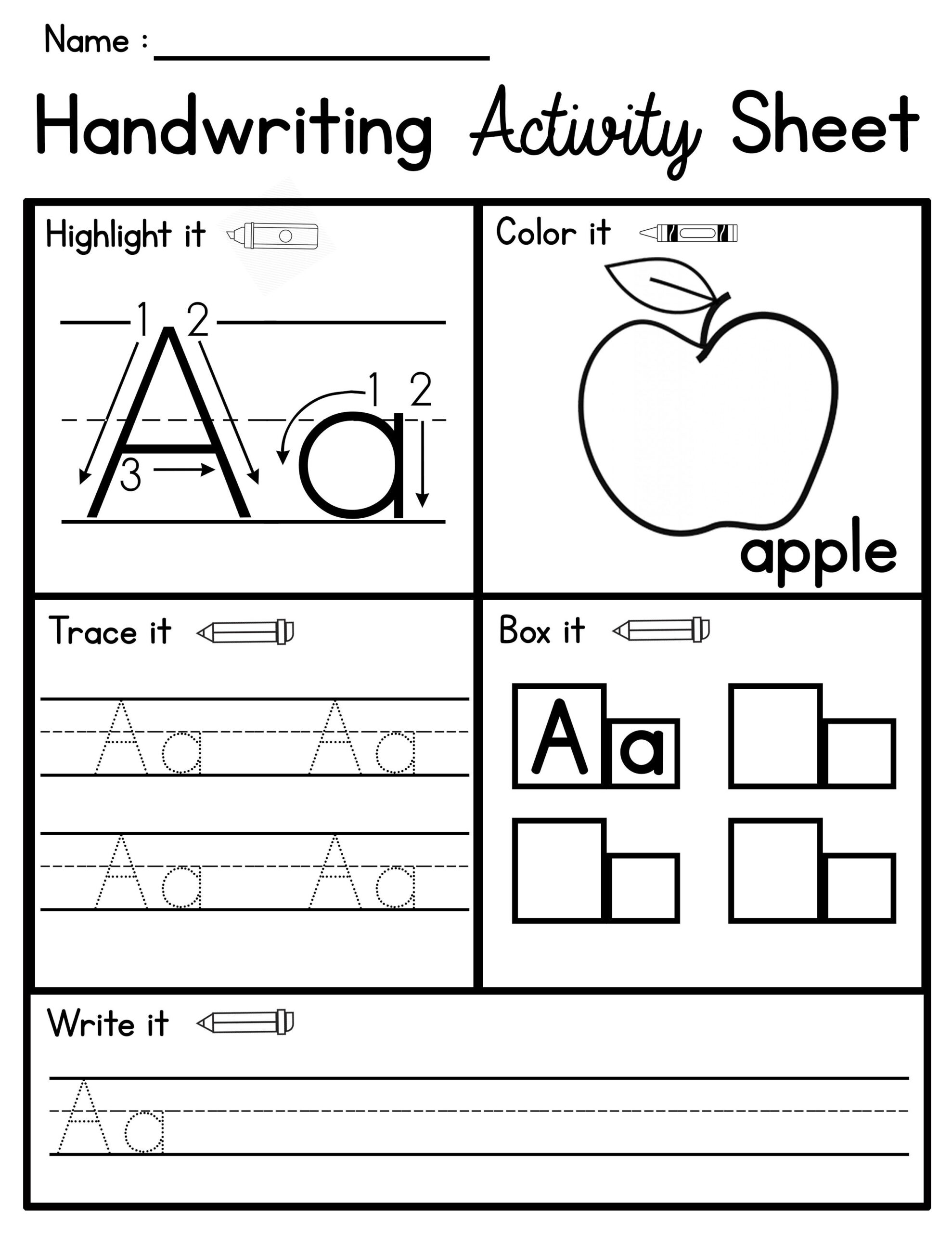 Handwriting Activity Sheets ABC Practice No Prep 