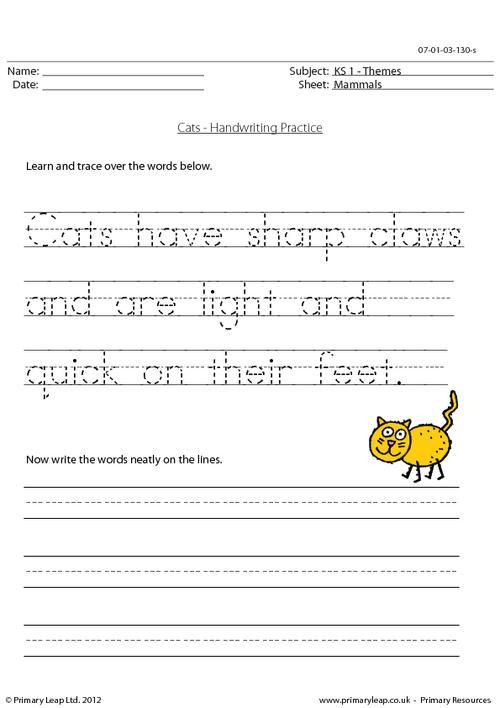 Handwriting Practice Worksheet For KS1 Pupils Trace Over 