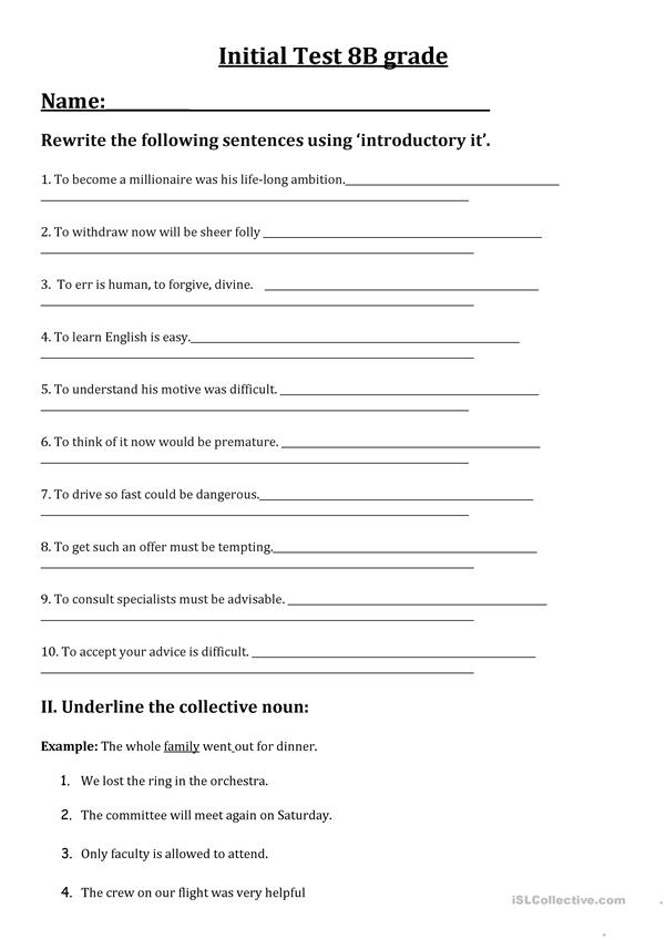 Initial Test For The 8th Grade Worksheet Free ESL 