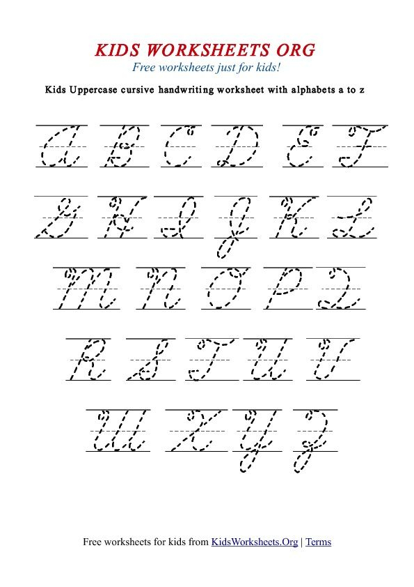 Kids Cursive Handwriting Worksheets A Z Uppercase 