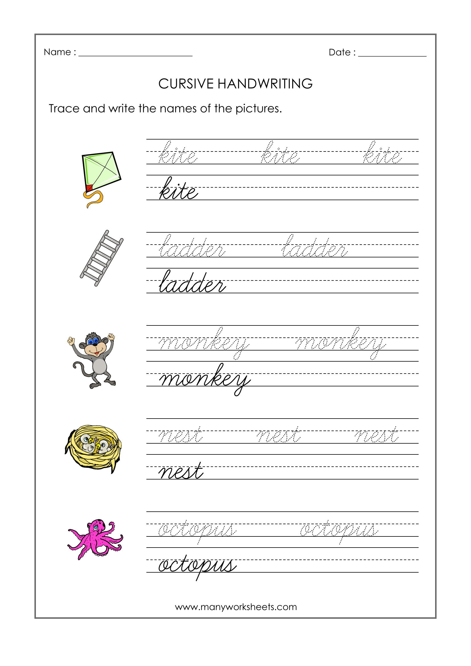 handwriting worksheets for kindergarten pdf