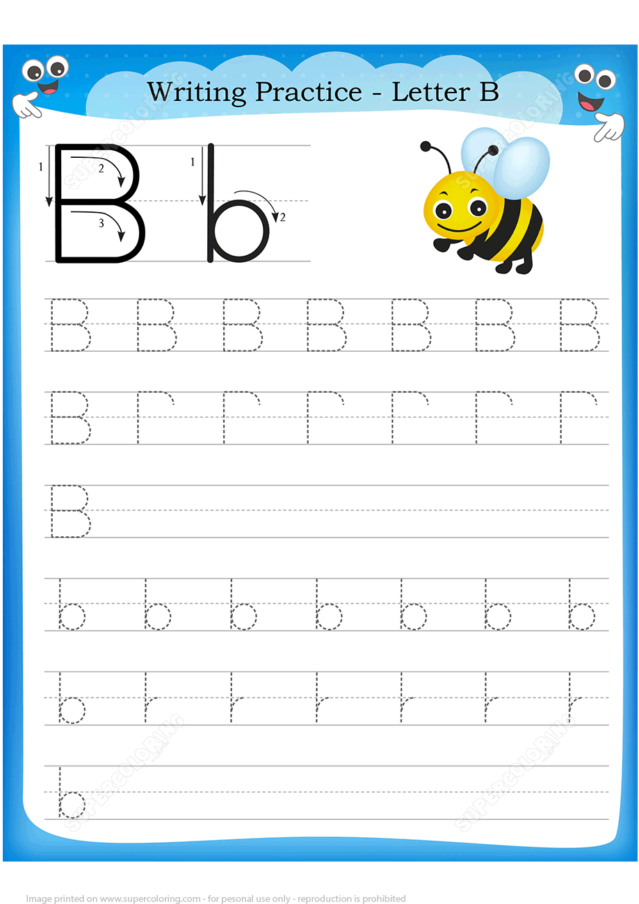 Letter B Is For Bee Handwriting Practice Worksheet Free