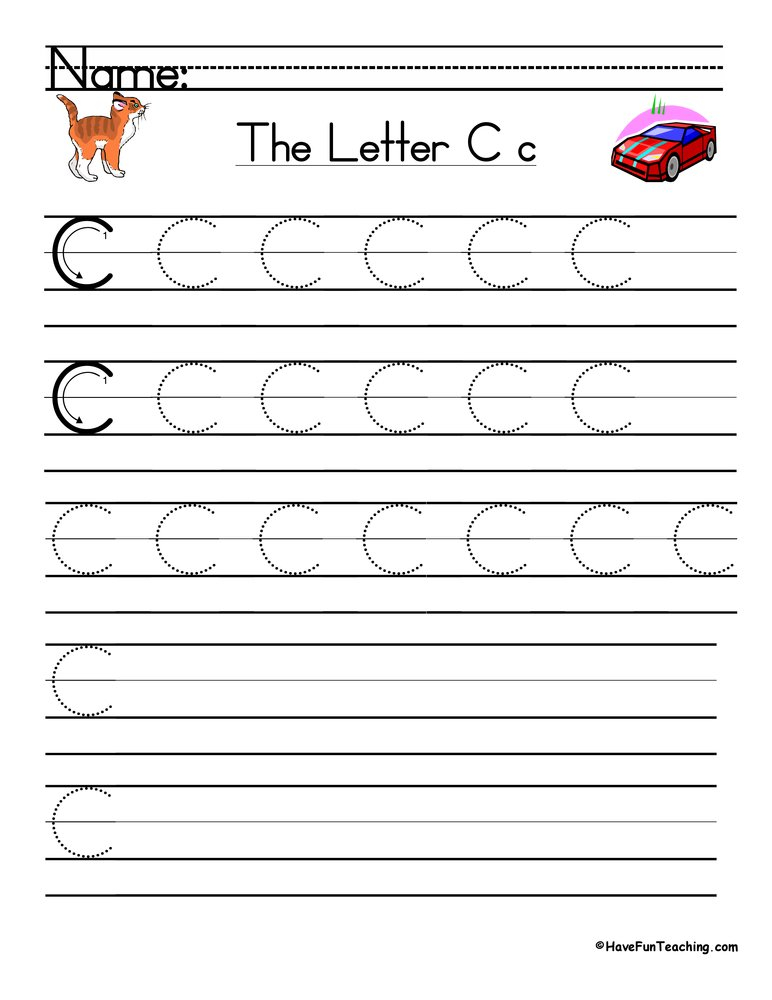 Letter C Handwriting Practice Worksheet Have Fun Teaching