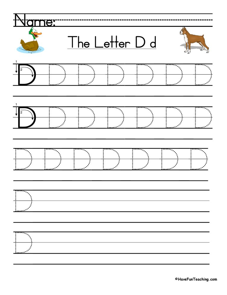 Letter D Handwriting Practice Worksheet Have Fun Teaching