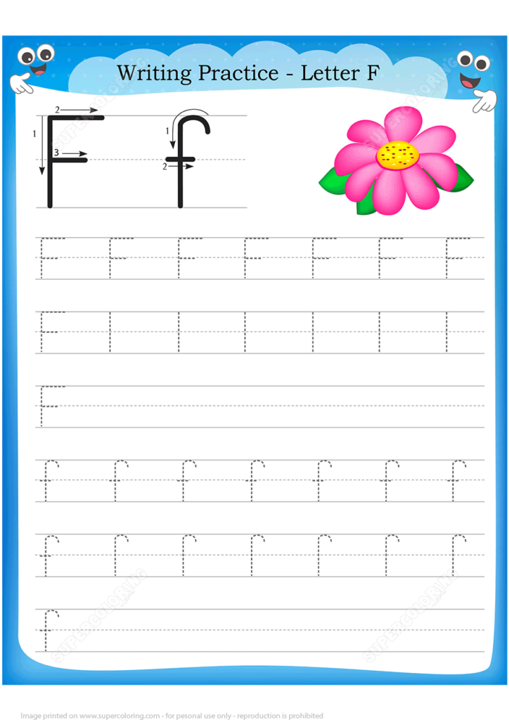 Letter F Is For Flower Handwriting Practice Worksheet