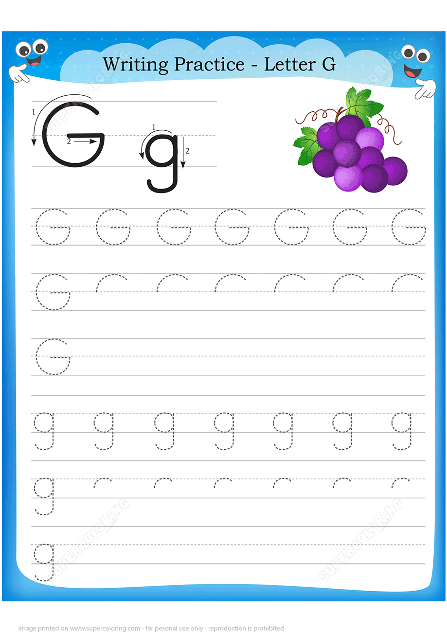 Letter G Is For Grape Handwriting Practice Worksheet 