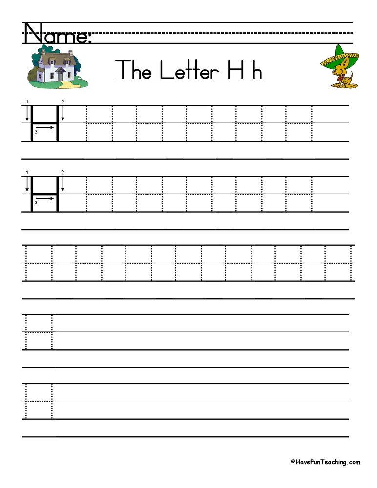 Letter H Handwriting Practice Worksheet Have Fun Teaching