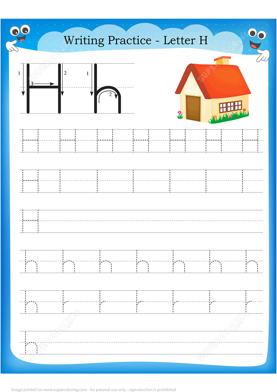 Letter H Is For Home Handwriting Practice Worksheet Free 