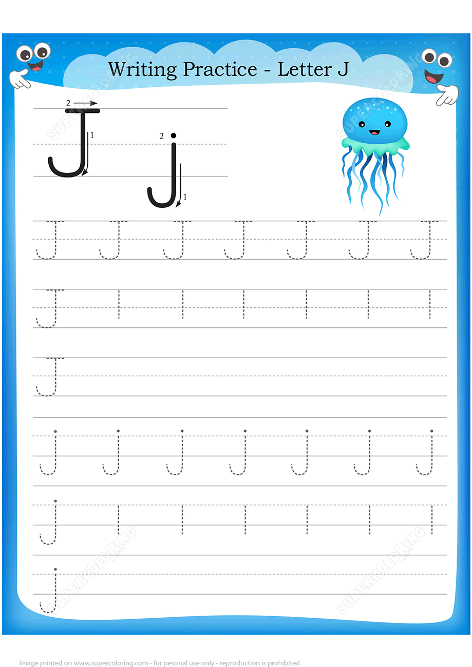 Letter J Is For Jellyfish Handwriting Practice Worksheet 