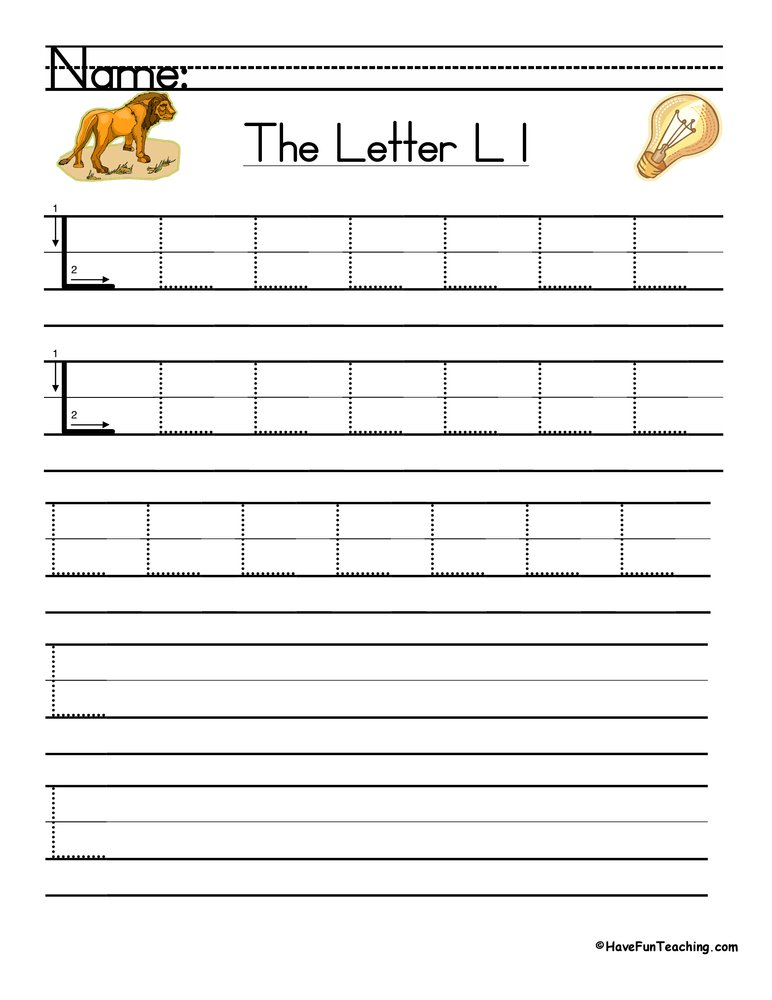 Letter L Handwriting Practice Worksheet Have Fun Teaching