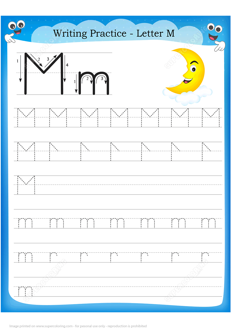 Letter M Is For Moon Handwriting Practice Worksheet Free 