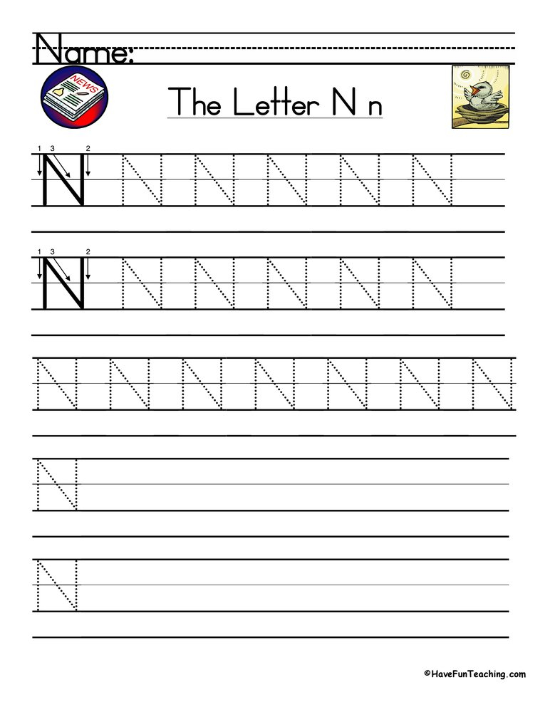 Letter N Handwriting Practice Worksheet Have Fun Teaching