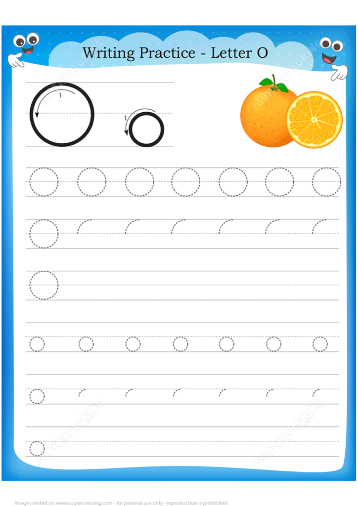 Letter O Is For Orange Handwriting Practice Worksheet