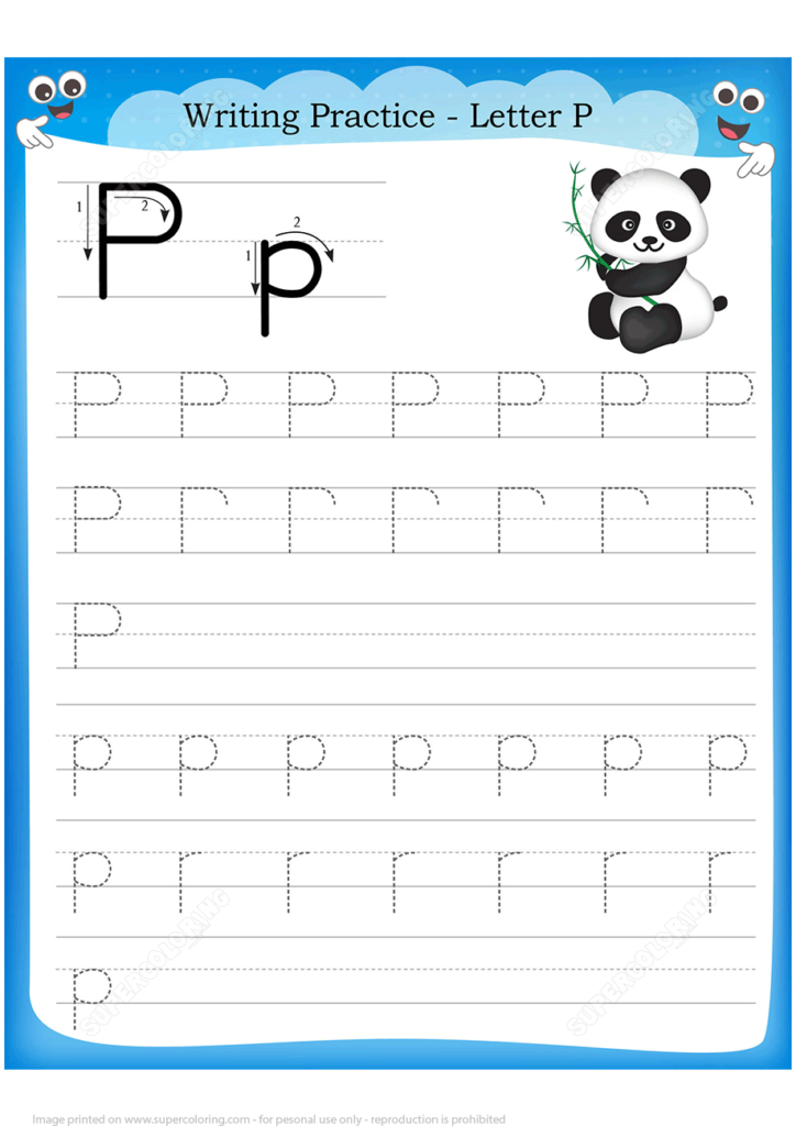 Letter P Is For Panda Handwriting Practice Worksheet