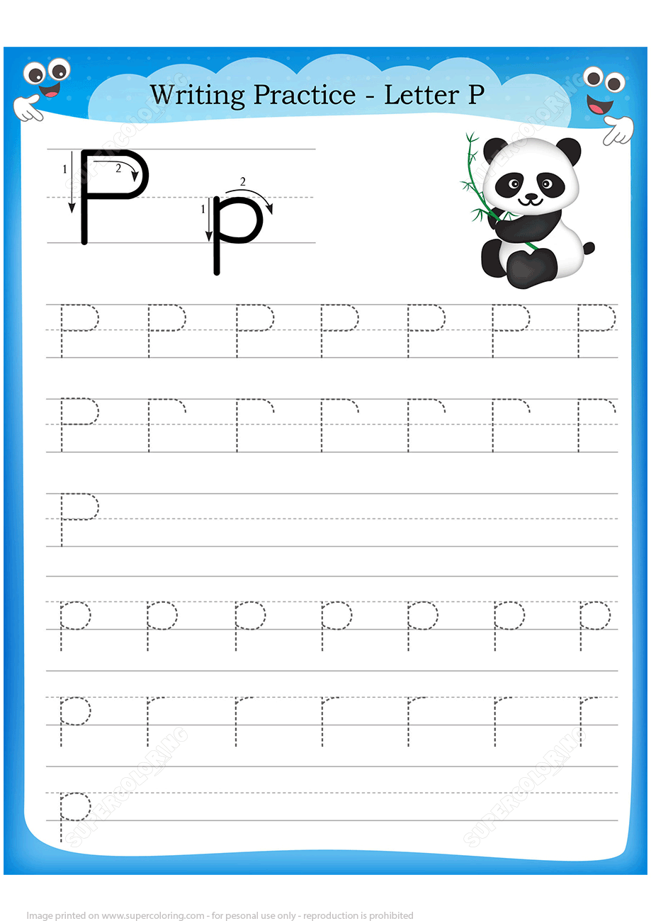 Letter P Is For Panda Handwriting Practice Worksheet 