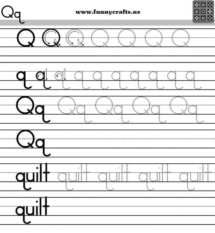 Letter q handwriting worksheets for preschool to first 